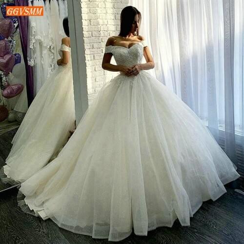Gorgeous White Ball Gown Wedding Gowns Sweetheart Applique Lace Up 2020 Wedding Dress Long Formal Off the Shoulder Bride Dresses