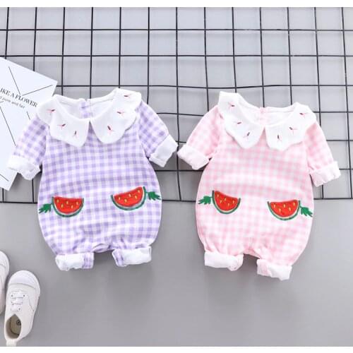 Spring newborn baby girl clothes outfits rompers plaid watermelon jumpsuit costume for toddler baby girl clothing sports rompers