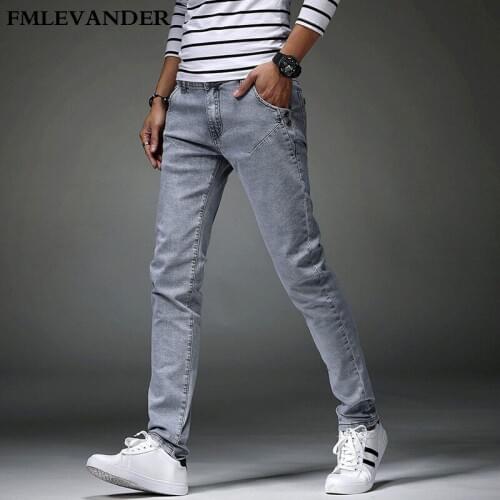 High Quality Size 36 Pure Grey Color Denim Jeans Straight Pants Stretch Skinny Men Jeans