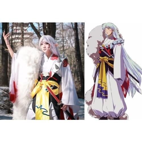 Japanese Anime InuYasha Sesshoumaru Cosplay Costume Kimono+Armor+Tail Full Set Outfit Carnival Halloween Costumes for Women/Men