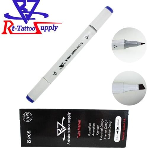 YILONG Blue 8pcs/lot tattoo skin marker sterile surgical cosmetic positioning pen Surgical Skin Marker for eyebrow