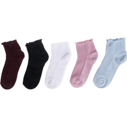 Women Girls Socks Sweet Pure Color Cotton Lace Ruffles Harajuku Frilly Edge High Quality Socks