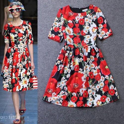 Customize Women Summer Autumn Fashion Casual Celebrity Runway Plus Size 3XS-10XL Flower Print A Line Cotton Dress Black/White