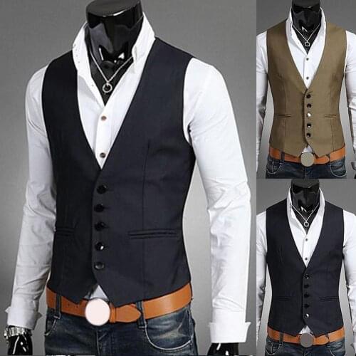 New Dress Vests For Men Slim Fits Mens Vest Male Waistcoat Gilet Homme Casual Sleeveless Formal Business Jacket chaleco hombre