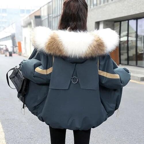 Winter Thicker Parkas Womens 2021 New Korean Large Size Tooling Coat Jacket Trend Color Block Fur Collar Female Warm Jackts
