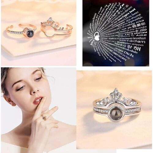 2021 Valentines Day Gift 100 Languages I Love You Memory Personalized Crown Couple Rings Necklance Engagement Home Decor