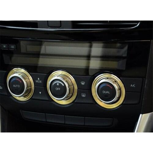3Pcs/set Car AC Air Conditioning Switch Button Decoration Ring Cover Trim Circle Gold Fit For Mazda CX5 CX-5 Atenza