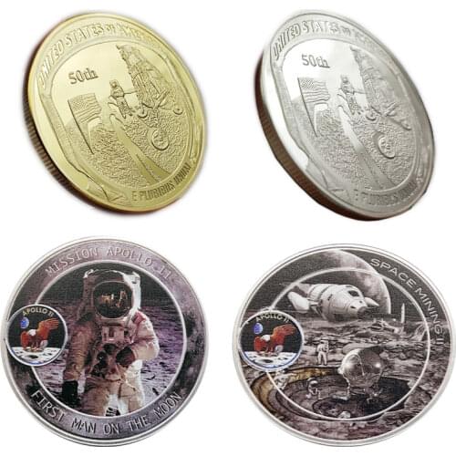 4pcs/set U.S. Apollo 11 Commemorative Coin 2019 50th Anniversary Moon Landing Aviation Lunar Probe Decoration Gift