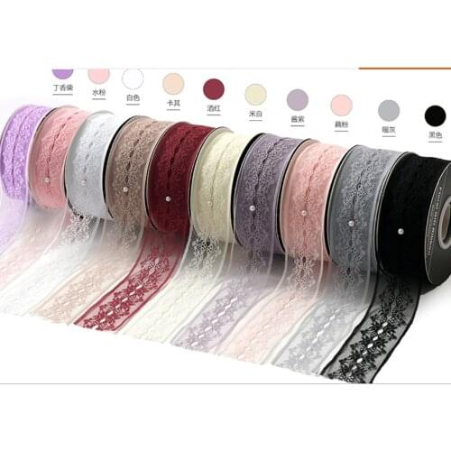 4cm Widen Hollow Out Tulle Lace Bow Flower Silk Ribbon Coloured Packing Bouquet Bring DIY Clothing Edge Trim Fabric Decoration