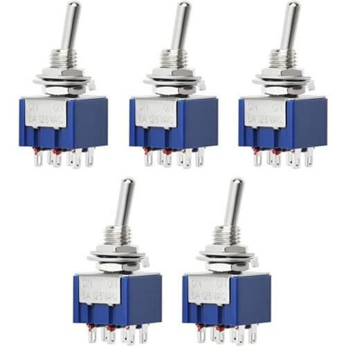 5Pcs Electronic Guitar Toggle Switch 6A 125V AC 6-Pin Terminals DPDT ON/ON 2 Position Mini Toggle Switch