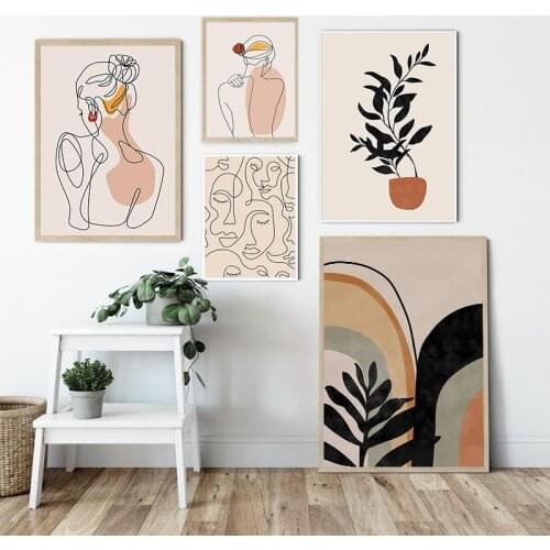 Abstract Woman Body Line Wall Art Painting Modern Minimalist Leaf Canvas Poster and Print Nordic Picture Living Room Home Decor