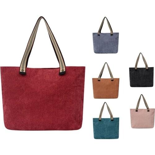Art Bag Fashion Shoulder Bag Female Corduroy Bag Retro Big Bag Simple Style School Bag