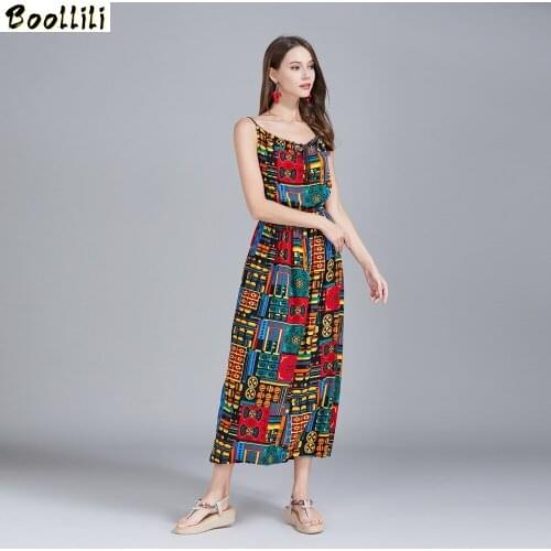 Boollili Vestido Bandage Dress Women Beach Boho Dress Floral Sling V Neck Casual Long Maxi Dresses Zomerjurken 2020 Dames