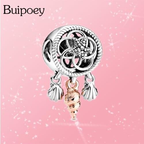 Buipoey 2Pcs New Hollow Shell Dream Catcher Dangle Charm Fit Brands Bracelet & Necklace Original Marine style Jewelry Accessory