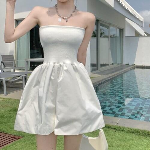 WOMENGAGA Summer Strapless Solid Color Slim Playsuits Korean Sexy Off Shoulder High Street Chest Wrap Women Rompers Y4B7