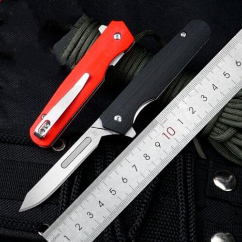 KESIWO J085B Scalpel Folding Knife Blade key chain pocket knives G10 Handle Survival rescue letter opener small EDC tool knife