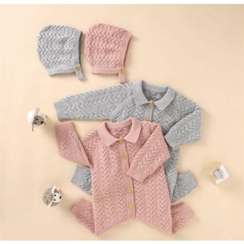Autumn Winter Knitted Baby Clothes Newborn Baby Romper With Hat Baby Boys Girls Jumpsuit Long Sleeve Toddler Playsuit Overalls