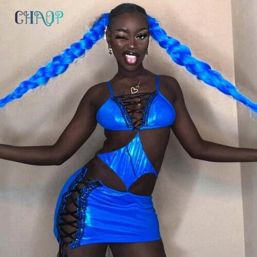 CHAOP Summer Sexy Backless Dress Cut Out Dress For Women Bodycon Dresses Blue Corset Sundress Bandage Fairy Sexy Female Outfit