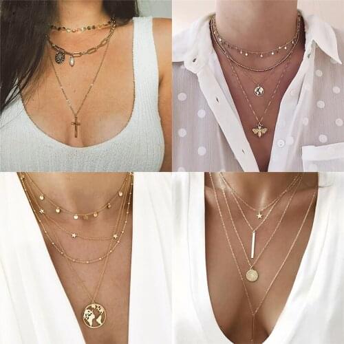 LIMARIO Chain Necklace For Women Gold Color Bohemian Stars Beads lock Pendants Choker Necklaces Brincos Female Jewelry Gift