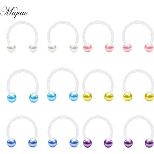 Miqiao 2pcs Hot Sale Simple Acrylic Double Color Ball Transparent Invisible C-shaped Nose Ring Body Exquisite Piercing Jewelry