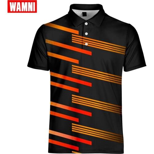 WAMNI Men Polo Shirt 2019 Business Casual Turn-down Collar Breathable Striped Gradient Short Sleeve Loose Polo Shirt Sport Work