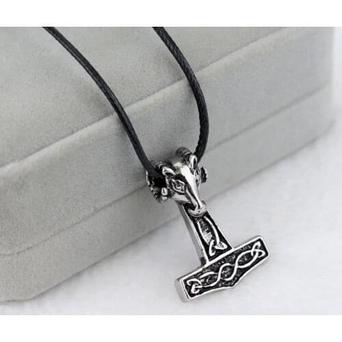 Norse Male Necklace Viking Thors Thors Hammer Celtic Knot Wolf Mjolnir Pendant Necklace Vintage Men Women Jewelry Gift