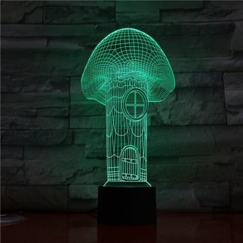 3D Night Light Cartoon Mushroom Shape 7 Color Change LED USB Cable Table Lamp with Touch Remote Friends Kids Birthday Gift 1318
