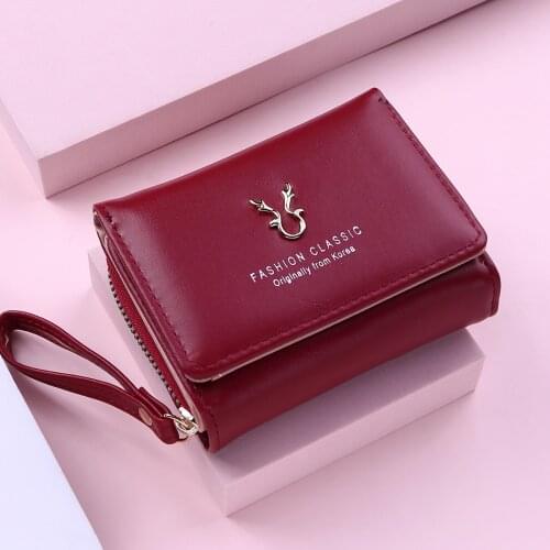 2021 New Wallet Womens Cute Fawn Solid Color Female Bifold Leather PU Purses Girls Short Holder Card Pocket Multif Coin Bags