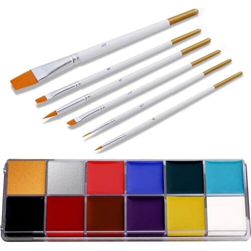 New Hot 12 Colors Face Body Paint Oil Art Make Up with 6pcs Pen Halloween Party Kit SMR88