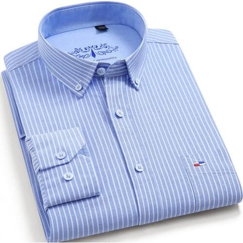 New Pure 100% Cotton Mens Shirts Oxford Tops Plaid /Striped Shirt Casual Male Shirts With Long Sleeves Slim Fit Camisa Social