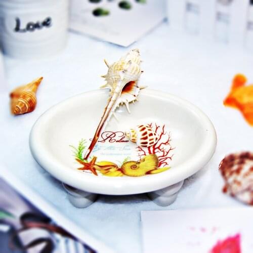 Charming Ceramic Art Relax Paris Seastar Conch Coral Sea Underwater World By The Sea Soap Dish Holder Tray With Four Fat Feet