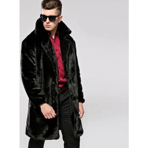 Autumn faux mink leather jacket mens long coats winter thicken warm fur leather coat men jackets jaqueta de couro black khaki