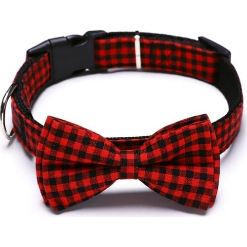 Dog and Cat Collar with Bowtie Flag Plaid Collar Plastic Buckle Adjustable Collars for Small Medium Large Dogs