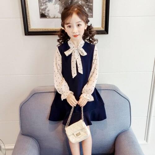 School Girls Dress 5 6 7 8 9 10 11 12 13 Teenage girls Party dresses Children Chiffon Polka Dot Ruffles kids Dress Girls clothes