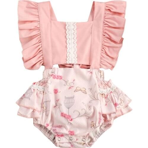 Baby Girls Ruffle Sleeveless Backless Romper Jumpsuit Outfits Sunsuit for Newborn Toddler Baby Floral Romper Clothes