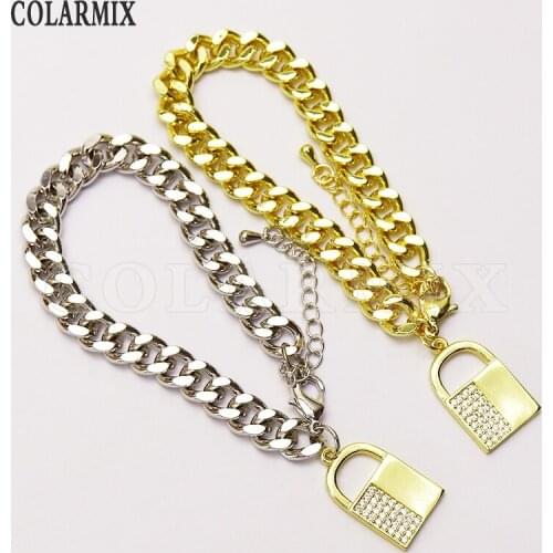 8 Pieces Flat chain Bracelet Fashion Lock shape charms Bracelet Punk hip pop jewelry Bracelet 7352