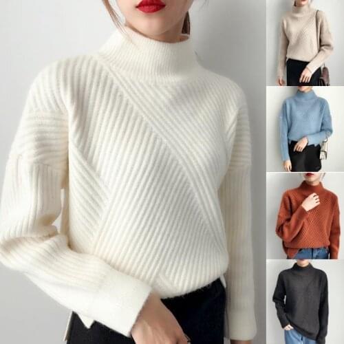 New Style Winter Fashion Womens Thick Wool Knitted Knot Pullover Comfortable Turtleneck Sweater