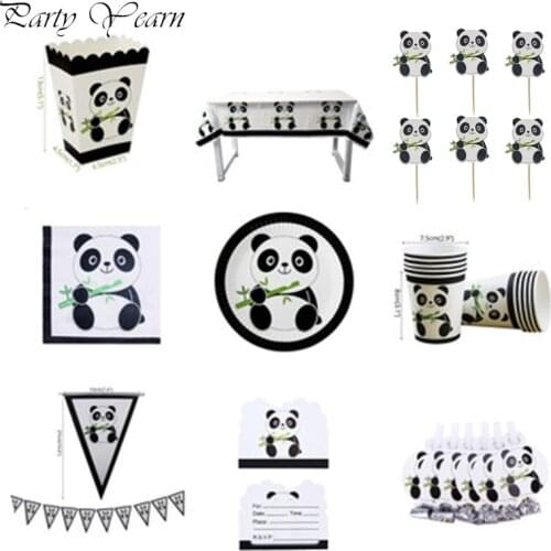 Cartoon Panda Theme Birthday Party Decorations Kids Disposable Tableware Set Plate Napkins Cup Baby Shower Party Supplies
