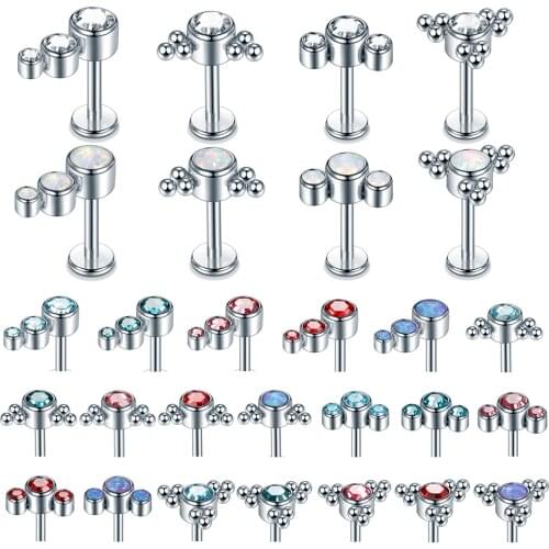 1Pc Labret Lip Ring Zircon Anodized Internally Threaded Prong Gem 16G Tragus Helix Ear Piercing Earring Women Body Jewelry