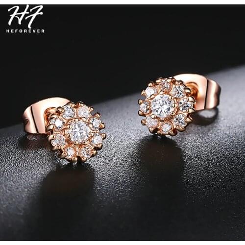 Cute Round Flower Stud Earrings For Women AAA+CZ Rose White Gold Color Accessories Fashion Jewelry Gift For Birthday E807 E852