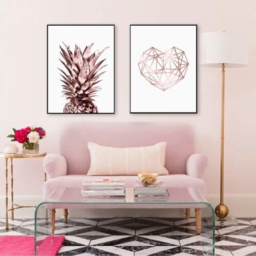 Scandinavian Luxury Pictures Home Decor Rose Gold Wall Art Tropical Pineapple s and Prints Geometric Heart Canvas Painting