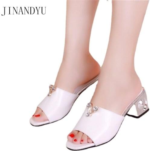 Leather Woman Slippers Fashion Kitten Heels Summer Slides Women Chunky Heels Casuales Womens Shoes Sandals Slippers Hot Sale
