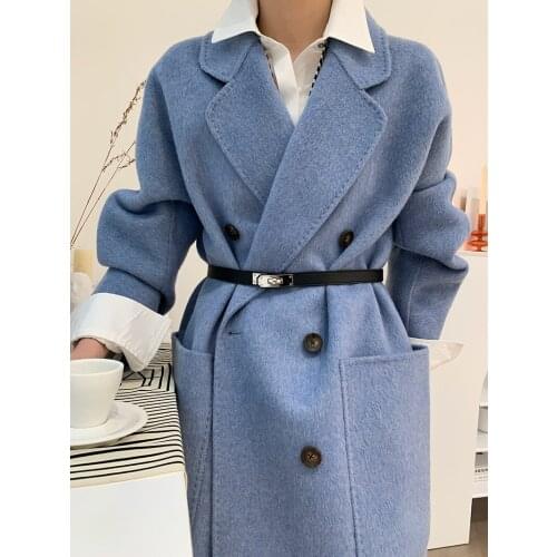 Koala velvet double-breasted mid-length double-sided cashmere coat woolen coat female Korean version 21 years new