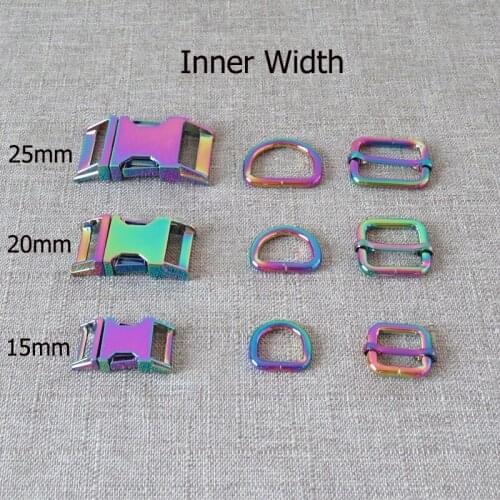 1Set 20mm 25mm Rainbow DIY Dog Collar Paracord Metal Buckle Hardware Straps Loop Bags Belts Adjuster D Ring Clasp Accessories