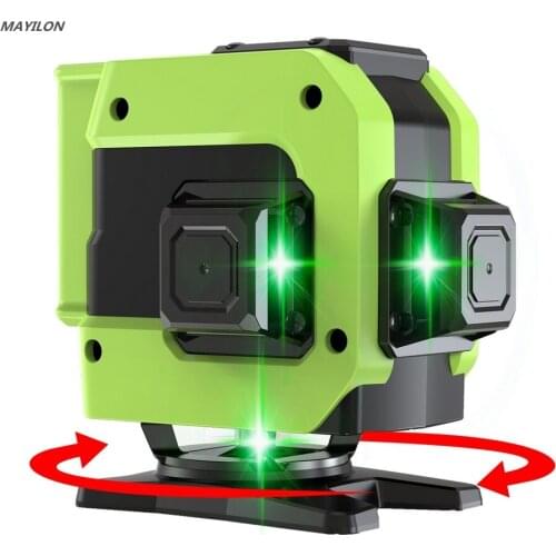 16/12 Lines 3D Green Laser Level Horizontal and Vertical Cross Lines with Auto Self-Leveling, Indoors and Outdoors