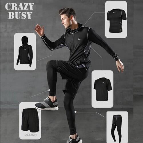 5 Pcs/Set Mens Tracksuit Gym Fitness Compression Sports Under Suit Clothes Running Jogging Wear Exercise Workout Tights Armour