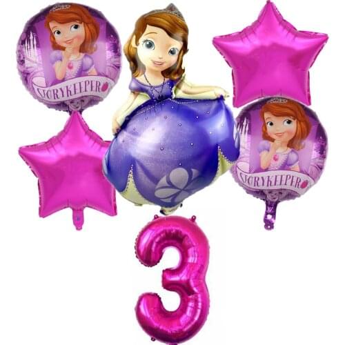 Disney 6Pcs Princess Sofia Theme Decoration Helium Balloon Birthday Party Pink 18 Inch Number Balloon Kid Toy Baby Shower Globos