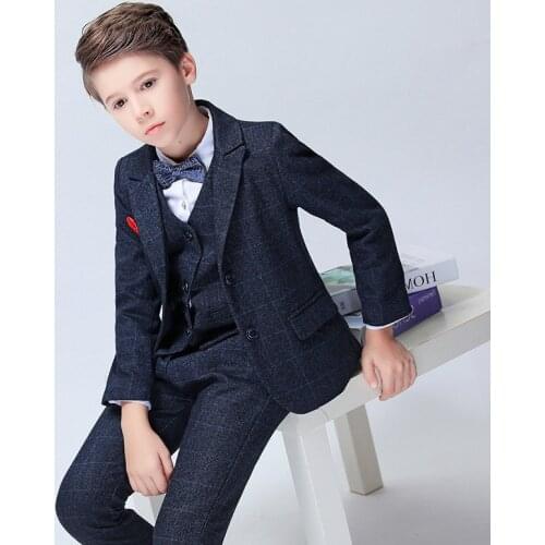6 PCS Baby Boy Wedding High-end Suit Outfit Fashion Kids boys Graduation Suit New Formal Plaid Children Suit Sets Big Size