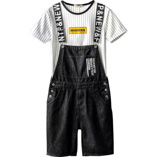 American denim overalls mens retro Japanese overalls jumpsuit shorts for men and women couples suspenders five-point pants
