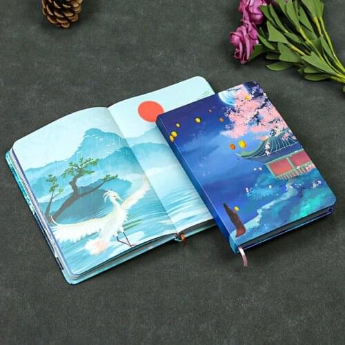 Chinese Ancient Style Notebook A5 Color Inner Page Illustration Traveler Diary Hardcover Book Hand Account Planner Stationery